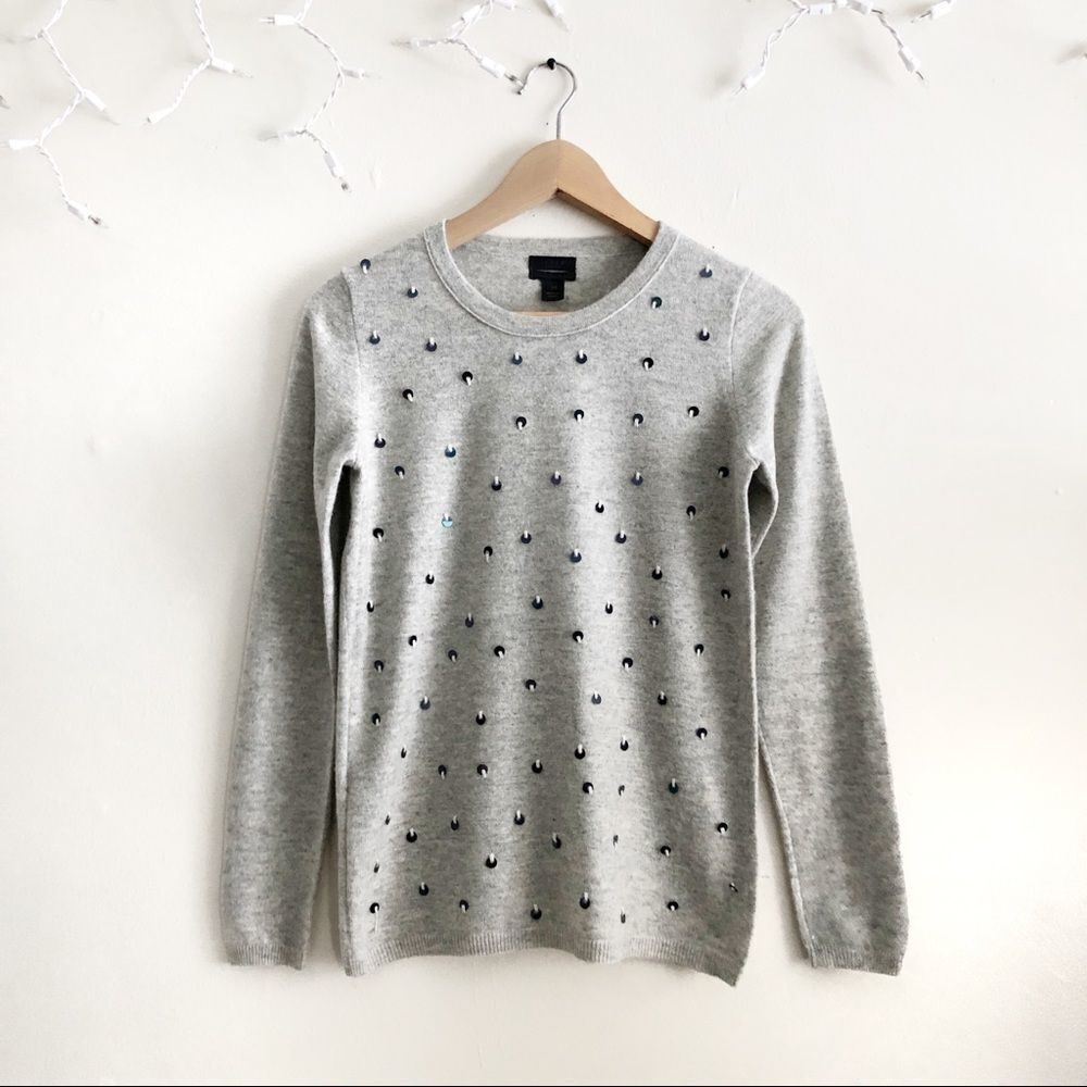 J. Crew 100% Cashmere Tiny sequin gray sweater